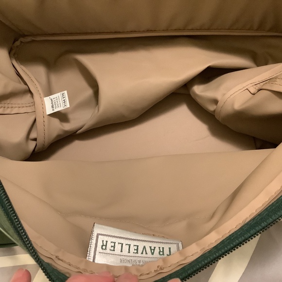 Travel shoulder bag with leather trim in green fabric - Picture 6 of 6